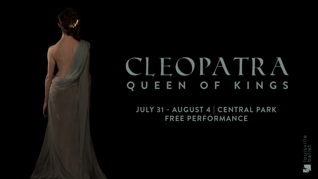 Creative for "Cleopatra: Queen of Kings," July 31 - August 4 | Central Park. Free performance.